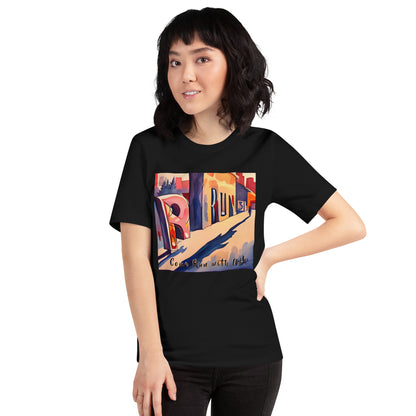 RUNishED AI Art Unisex t-shirt design 3 - Come Run With Us!