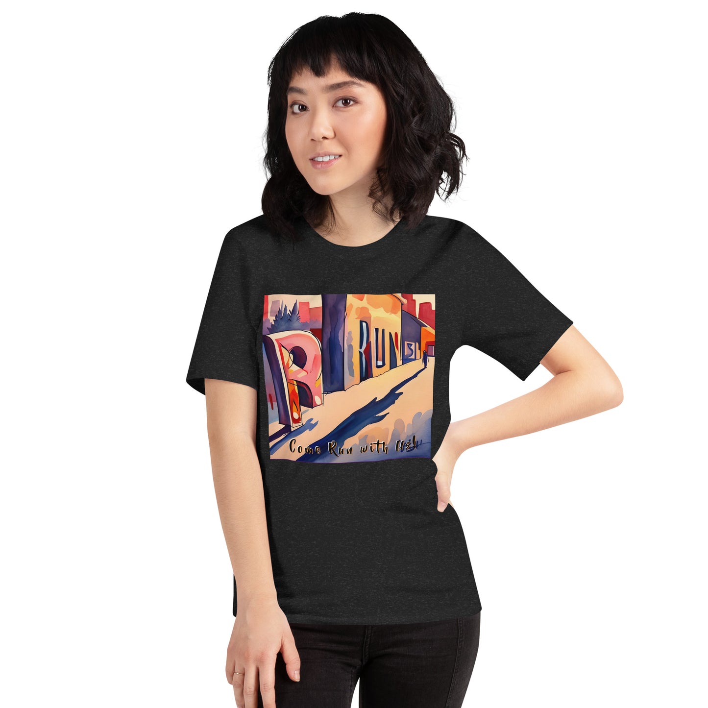 RUNishED AI Art Unisex t-shirt design 3 - Come Run With Us!