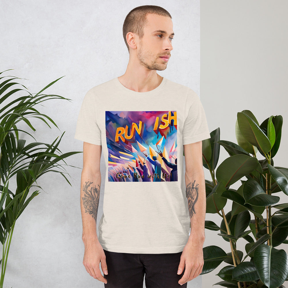 RUNishED AI Art Unisex t-shirt design 1 - Come Run With Us!