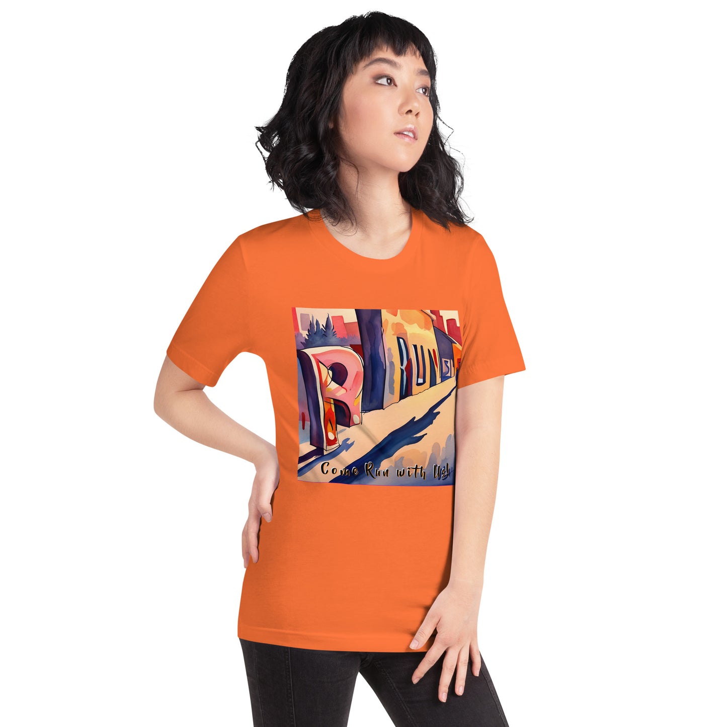 RUNishED AI Art Unisex t-shirt design 3 - Come Run With Us!