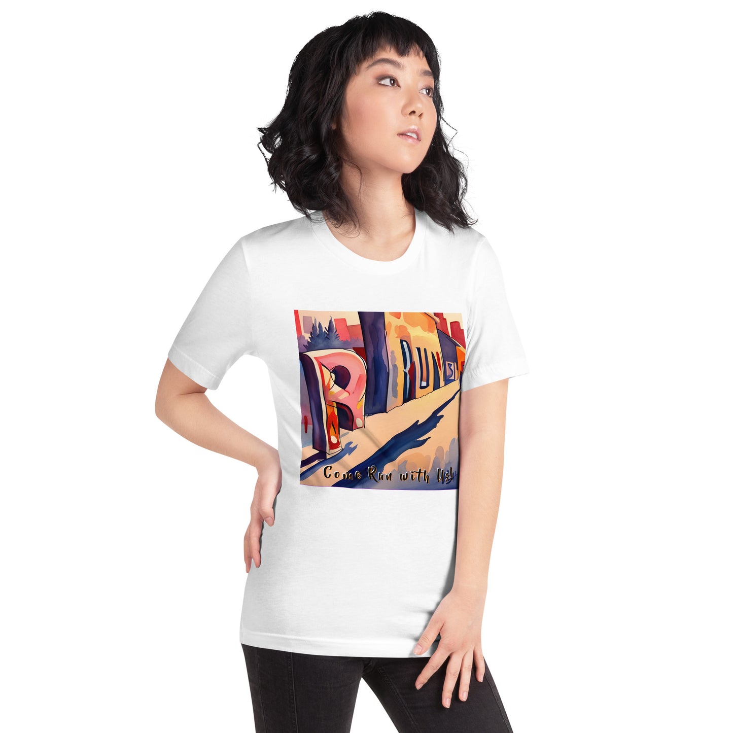 RUNishED AI Art Unisex t-shirt design 3 - Come Run With Us!